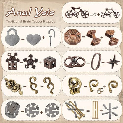 Wettarn 9 Pcs Metal Brain Teasers 3D Steel Puzzle Set, Fresh Style - style: Fresh Style