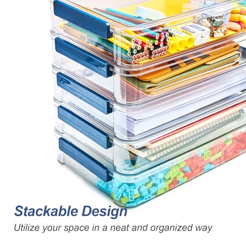 CATOOMUU 16-Pack 9x13 Shallow Flat Clear Plastic Storage Boxes - color: Large-Blue-16packs