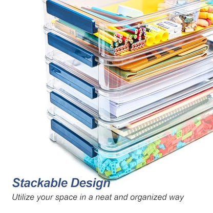 CATOOMUU 16-Pack 9x13 Shallow Flat Clear Plastic Storage Boxes - color: Large-Blue-16packs