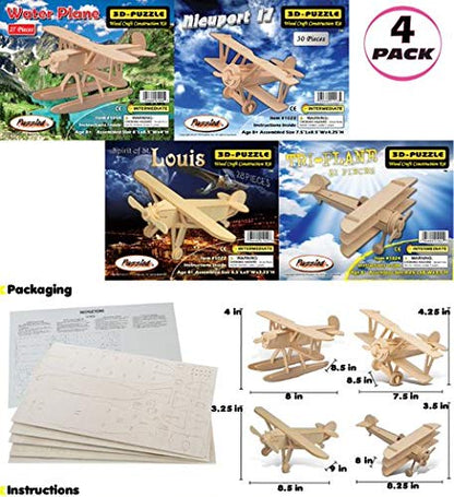 Puzzled Wooden Airplane Model Kits - 3D Wooden Puzzles for Adults - 4 Pack