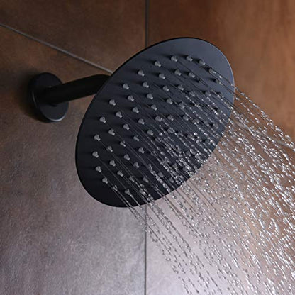 SUMERAIN Matte Black Shower Faucet Set, 8 Inches Rain Shower Head - color: Matte Black, size: Pressure Balanced Valve