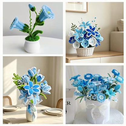 5-Color Blue Pipe Cleaner Flower Kit,300 Pcs Pipe Cleaners Craft - color: Blue