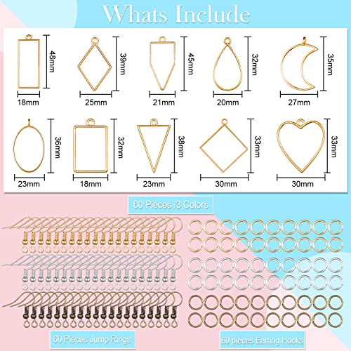 Inbagi 180 Pcs Open Bezels for Resin Jewelry, Hollow Frame Pendants Kit - color: Gold Silver and bronze, size: Classic