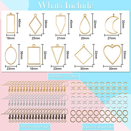 Inbagi 180 Pcs Open Bezels for Resin Jewelry, Hollow Frame Pendants Kit - color: Gold Silver and bronze, size: Classic