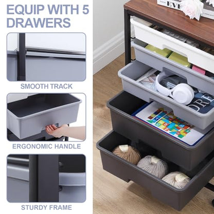 SYKIARIOL Utility Cart with Drawers,5 Drawers Storage Cart,Dark Grey - color: Dark Grey