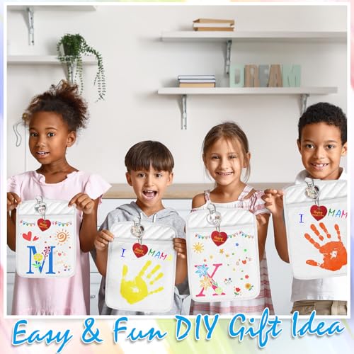 Cinrobiye 12 Set DIY Pot Holder Craft Kit with Pocket, Classroom Craft Activity Set with White Heat Resistant Hot Pads, Markers & Stencils, Handmade Kitchen Gift Kit for School & Group Projects