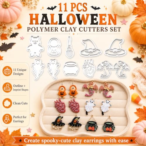 11PCS Halloween Polymer Clay Cutters Set - color: Halloween molds-10pcs