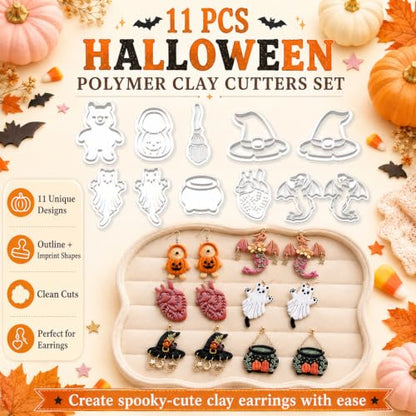 11PCS Halloween Polymer Clay Cutters Set - color: Halloween molds-10pcs