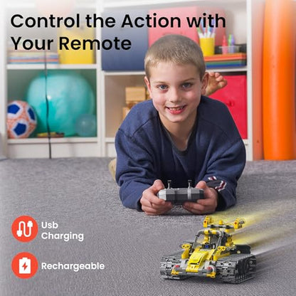 Mibido STEM Robot Building Kit Gift for Boys Ages 8-12 with Remote Control - color: Yellow
