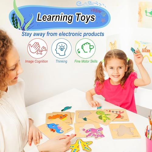 8pcs Wooden Puzzles for Toddlers 1-3, Toddler Puzzles Ages 2-4 - style: Marine Animals