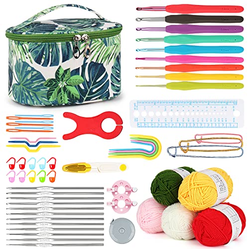 Aeelike Crochet Kits for Beginners with Yarn, Green - color: green leaves