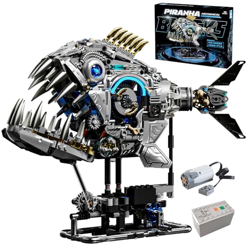 Mechanical Piranha Building Block Kit Hand Cranked Motor Dual Mode Drive Gear Multi Joint Motion Toy for Boys, Girls, and Hobbyists, Ideal for STEM Classrooms or Gift Giving - color: Mechanical Piranha With Motor