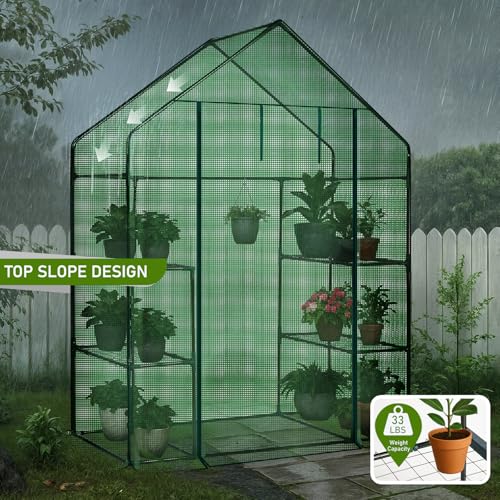 Outvita Walk-in Greenhouse, 3 Tiers 4 Shelves, Durable PE, 56"x29"x77" - style: 3 tiers 4 shelves