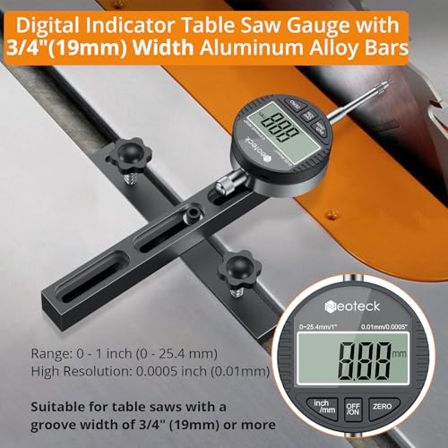Neoteck 0-1" Digital Dial Indicator Table Saw Gauge Suitable for Table Saws - color: Black