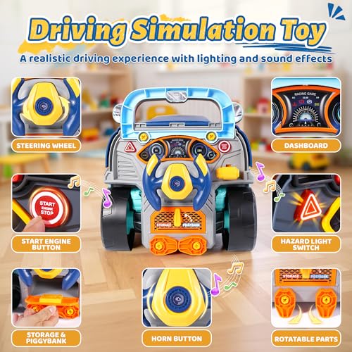 Interactive Truck Engine Toy with Removable Parts - Lights,Sounds，Ages3-5 - color: Blue