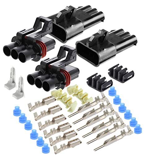 2-Pack, (3-Way) Conductors.Pin, 30 Amp Metri-Pack Waterproof Connector Terminals and Seals Wire Gauge Size 12-10 GA - size: 3-Pin