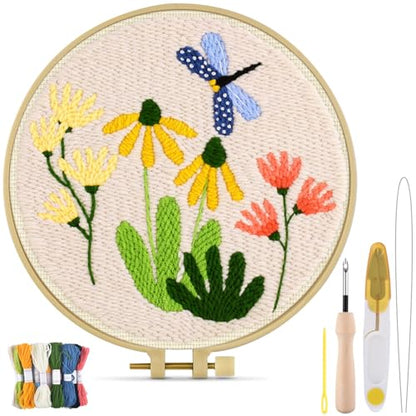 TINDTOP Punch Needle Kits, DIY Punch Embroidery Kits for Adults Beginner, Tool with Punch Needle Fabric, Hoops, Yarns and Sewing Needles (Set B) - color: Set B