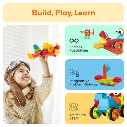 PicassoTiles Toys 112 Piece Hedgehog Blocks STEM Building Tiles Set Construction Learning Toy Stacking Interlock Block, Creativity Beyond Imagination, Inspirational, Recreational, Educational PTB112 - color: 112pc Hedgehog