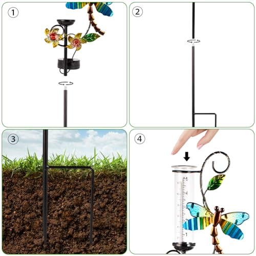 Stargarden Rain Gauge Outdoor, Metal Dragonfly Rain Gauge with 5 inch Glass Tube - color: Dragonfly