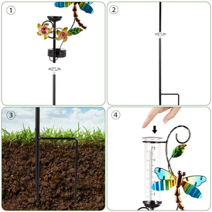 Stargarden Rain Gauge Outdoor, Metal Dragonfly Rain Gauge with 5 inch Glass Tube - color: Dragonfly