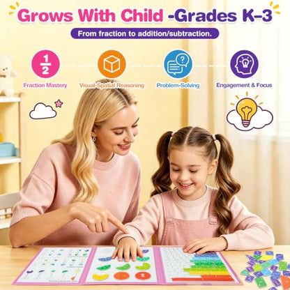 homicozy Magnetic Fraction Playbook for Kids 6-12, Visual Fraction Tiles - color: Pink