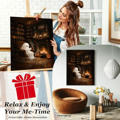 Halloween Paint by Numbers Kit for Adults,Paint by Number Adult Ghost 16x20 - color: Halloween Ghost Coffee, size: 16*20inch