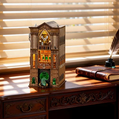 NookMaster Book Nook Kit 3D Wooden Puzzle with LED Light Bookshelf Insert