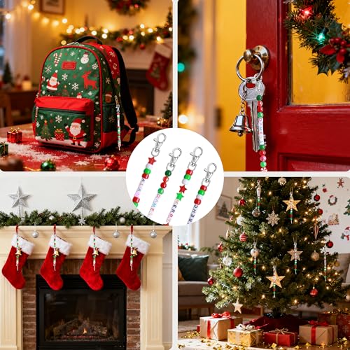 Tuhangcc 823 Pcs DIY Keychain Making Kit，Adjustable Letter Alphabet Beads Strings,Keychain Christmas Colors Pony Beads, 16 Charm Cards with Lobster Clasps & Strings for Christmas Favors - color: Christmas