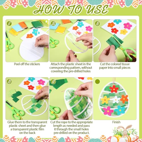Feifeiya 24 Pack Easter Suncatcher Craft Kit Easter Window Art Kit Bunny Carrot Egg Crafts Window DIY Tissue Paper Suncatcher Decoration Ornament for Classroom Art Party Favor Supplies - style: Easter
