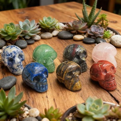 7pcs 1 inch Natural Crystals Skulls Mineral Gems Ghost Head Polished Carved Reiki Healing Gift Desktop Home Decor Stone Crafts Statues (Natural Crystal Skull- random7pcs) - color: Natural Crystal Skull- Random7pcs