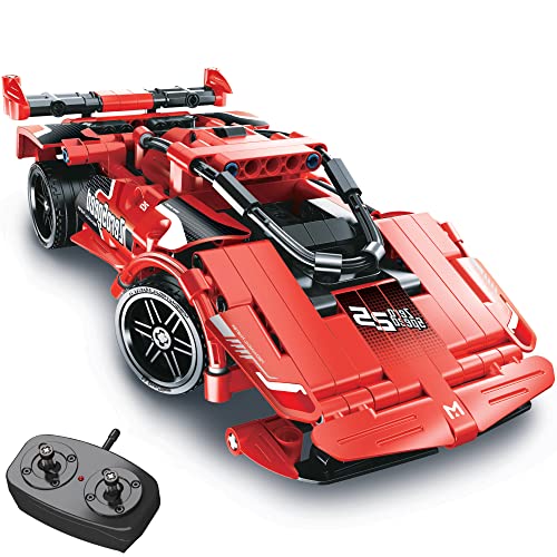 RC Car Building Toys for Boys Age 8-12 Fun STEM Activities for Kids and Cool Birthday for 7, 8, 9, 10+ Years Old Boys Remote Control Car Building Kit 2-in-1 RC Cars Kit to Build - color: Red