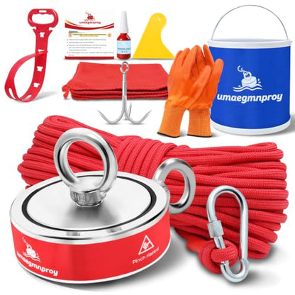 Heavy Duty Magnet Fishing Kit, 2600LB Double-Sided Magnet and 98ft Rope