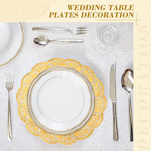 Yexiya 200 Pcs Lace Paper Doilies 14 Inch Round Foil Placemats, Gold - color: Gold