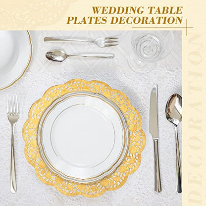 Yexiya 200 Pcs Lace Paper Doilies 14 Inch Round Foil Placemats, Gold - color: Gold