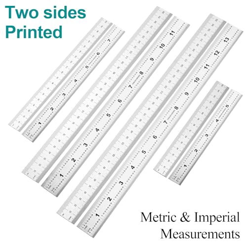 Machinist Ruler - Metal Rulers Pack of 4, 6/8/12/14 Inch Metric MM Ruler, Stainless Steel
