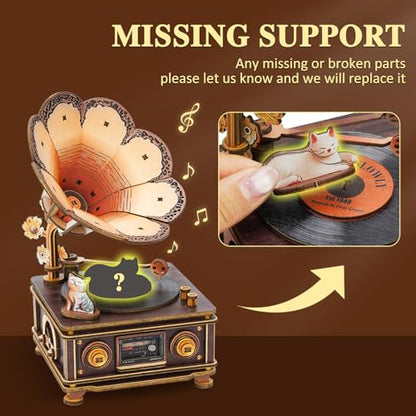 3D Wooden Puzzle Music Box for Adults-Cats Phonograph Music Box - color: Cats Phonograph Puzzle