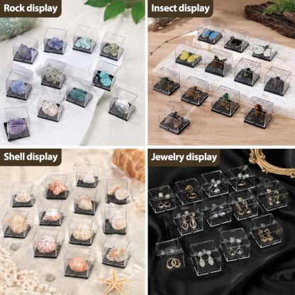 Cabilock 12 pack Mineral Specimen Box Clear Specimen Display Cases for Rock Samples 1.37 X 1.37 X 1.37 in Transparent Storage Cubes for Mineral Display and Collection