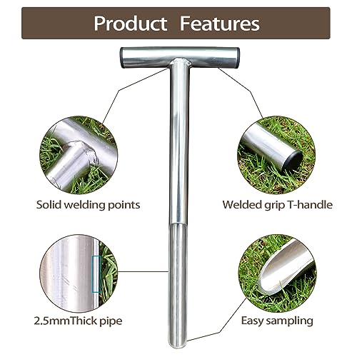 HiHydro Soil Sampler Probe Stainless Steel Tubular T-Style Handle Soil Test Kits Satisfying The Sampling Depth of Agriculture Forest(C) - size: C