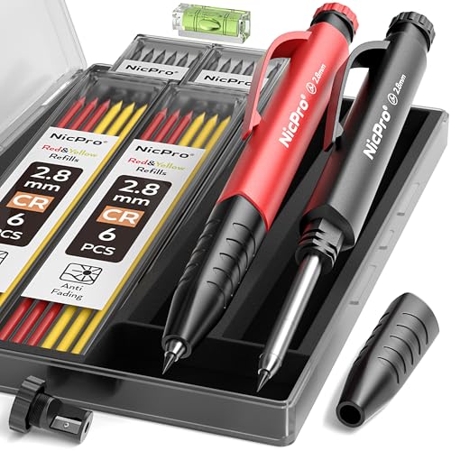 Nicpro Carpenter Pencil with Sharpener, 2 Pack Pencils for Construction - size: 2 PACK