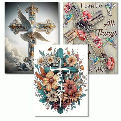 Axquilon 3 Pack Religious Diamond Art Kits for Adults 12x16inch - color: 3 Pack Cross