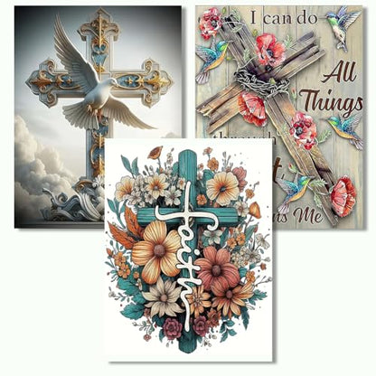 Axquilon 3 Pack Religious Diamond Art Kits for Adults 12x16inch - color: 3 Pack Cross