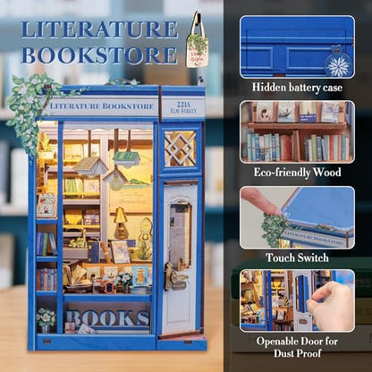Fsolis Book Nook Kit 3D Wooden Puzzles for Adults - color: Literature Bookstore