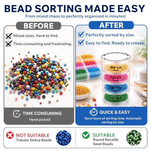 MIYUKI Beads Sorter for Round Rocaille Seed Beads, 4-Level Acrylic Bead Sifter with Size Labels 6/0 8/0 11/0 15/0, Seed Bead Organizer Tool for Jewelry Making, Bracelet Making & Craft Projects