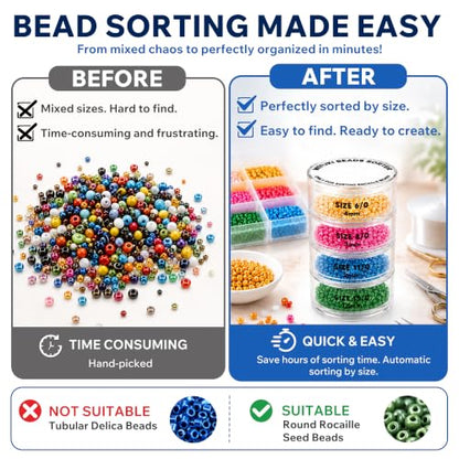 MIYUKI Beads Sorter for Round Rocaille Seed Beads, 4-Level Acrylic Bead Sifter with Size Labels 6/0 8/0 11/0 15/0, Seed Bead Organizer Tool for Jewelry Making, Bracelet Making & Craft Projects