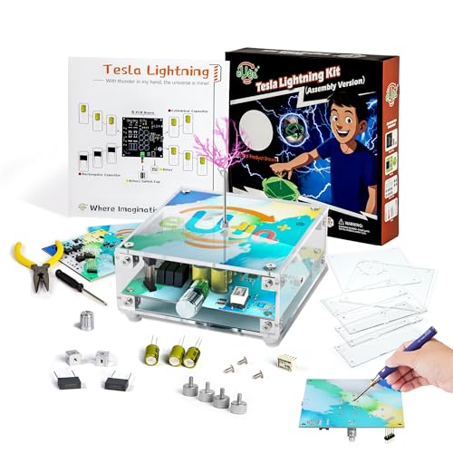 eUda+ STEM Tesla Lightning Kit for Kids&Adults Science Kits for Kids Age 12-14 Build Stem Kits for Kids Age 14-16 Soldering Practice Kit for Beginners 12 13 14 15 16 17 18+ (Soldering Version, RTB) - size: Rectangular-Transparent Clear (RTC)