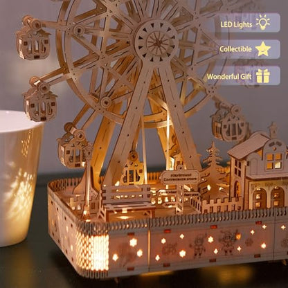 3D Wooden Puzzle for Adults, Musical Ferris Wheel with LED Lights - color: Musical Ferris Wheel