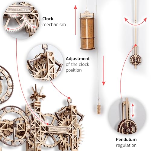 WOODEN.CITY Steampunk Wall Clock Kit – 3D Wooden Puzzle for Adults, Mechanical DIY Clock Model with Pendulum, No Glue Required, Made in EU - color: Steampunk Wall Clock