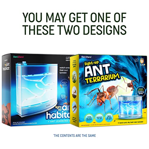 Dan&Darci Light-up Ant Farm Terrarium Kit for Kids – LED Habitat for Live Ants with Nutrient Rich Gel - Watch Them Dig Their Own Tunnels - Learning Science Toys, Experiment Gift for Boys & Girls