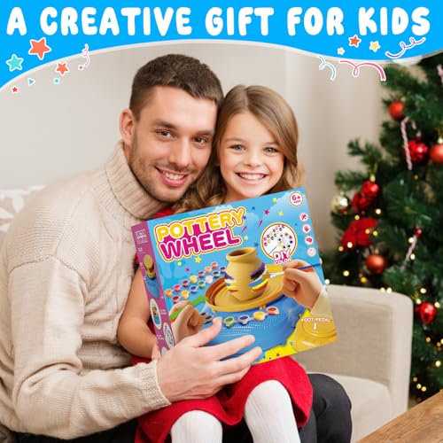 Weilim Pottery Wheel for Kids Beginners, Air-Dry Clay & Paint Kit Ages 6-12 - color: Blue