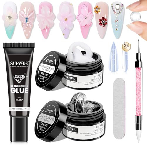 3d Nail Sculpting Gel Set: Clear White Solid Builder Gel for Nails - color: Clear Clear and White